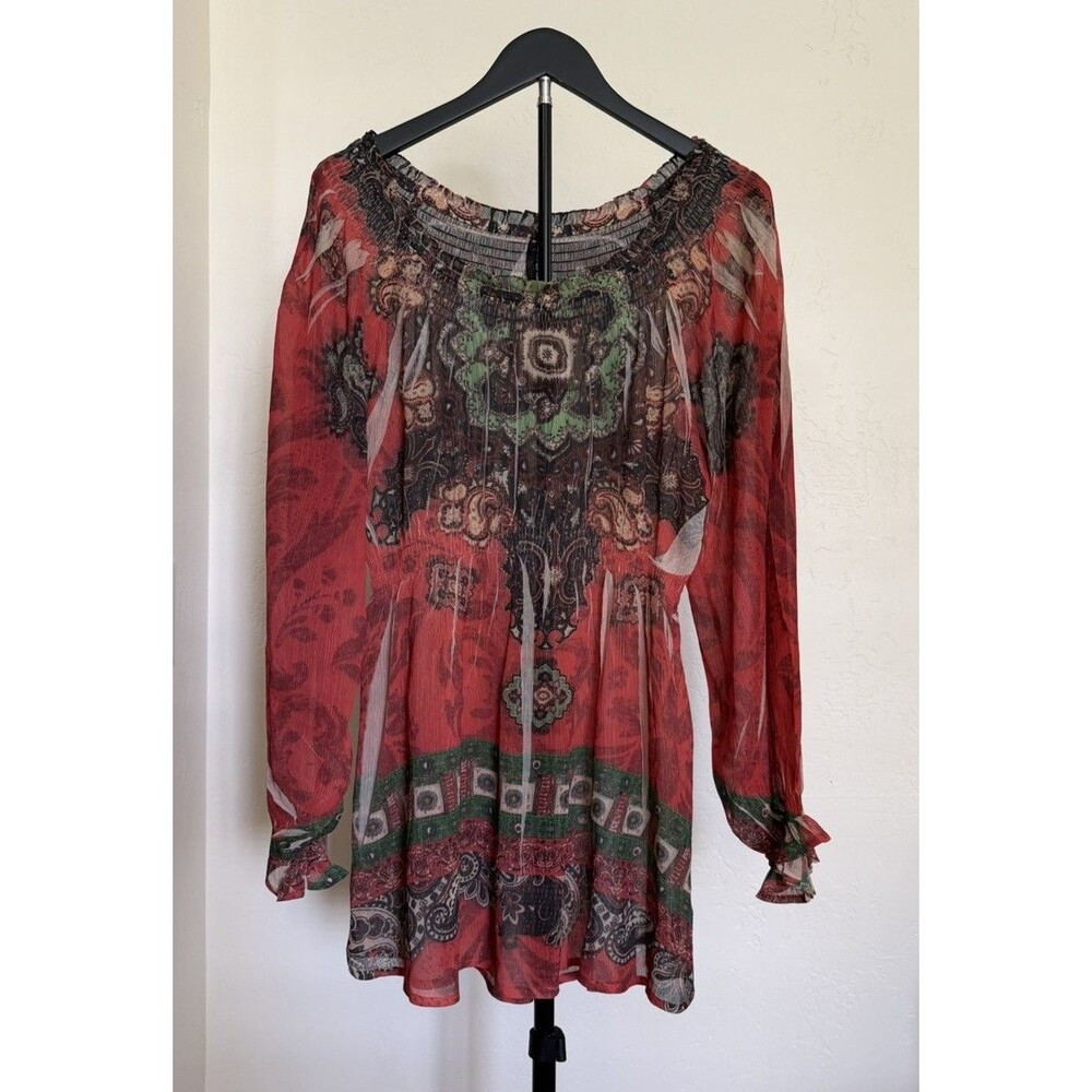 Mushka By Sienna Rose Women’s Semi Sheer Bohemian Tunic Blouse L Artsy Gypsy